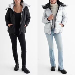 EXPRESS Metallic Reversible Hooded Puffer Coat